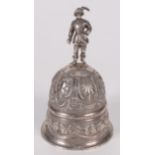 A continental silver bell, the handle cast as a figure, height 9cm, 67 g.