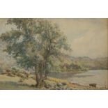 Joseph Yelverton DAWBARN A tree lined lake Watercolour Signed and dated '22 23.