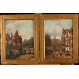 F HULK A Dutch town scene and a village view A pair of oils Each signed 29 x 21cm