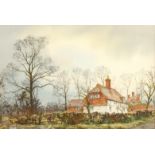 Frank J EGGINTON A West Sussex house, winter Watercolour Signed 36.