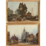 Paul MARNY Continental town scenes A pair of watercolours One signed Each 26 x 40.