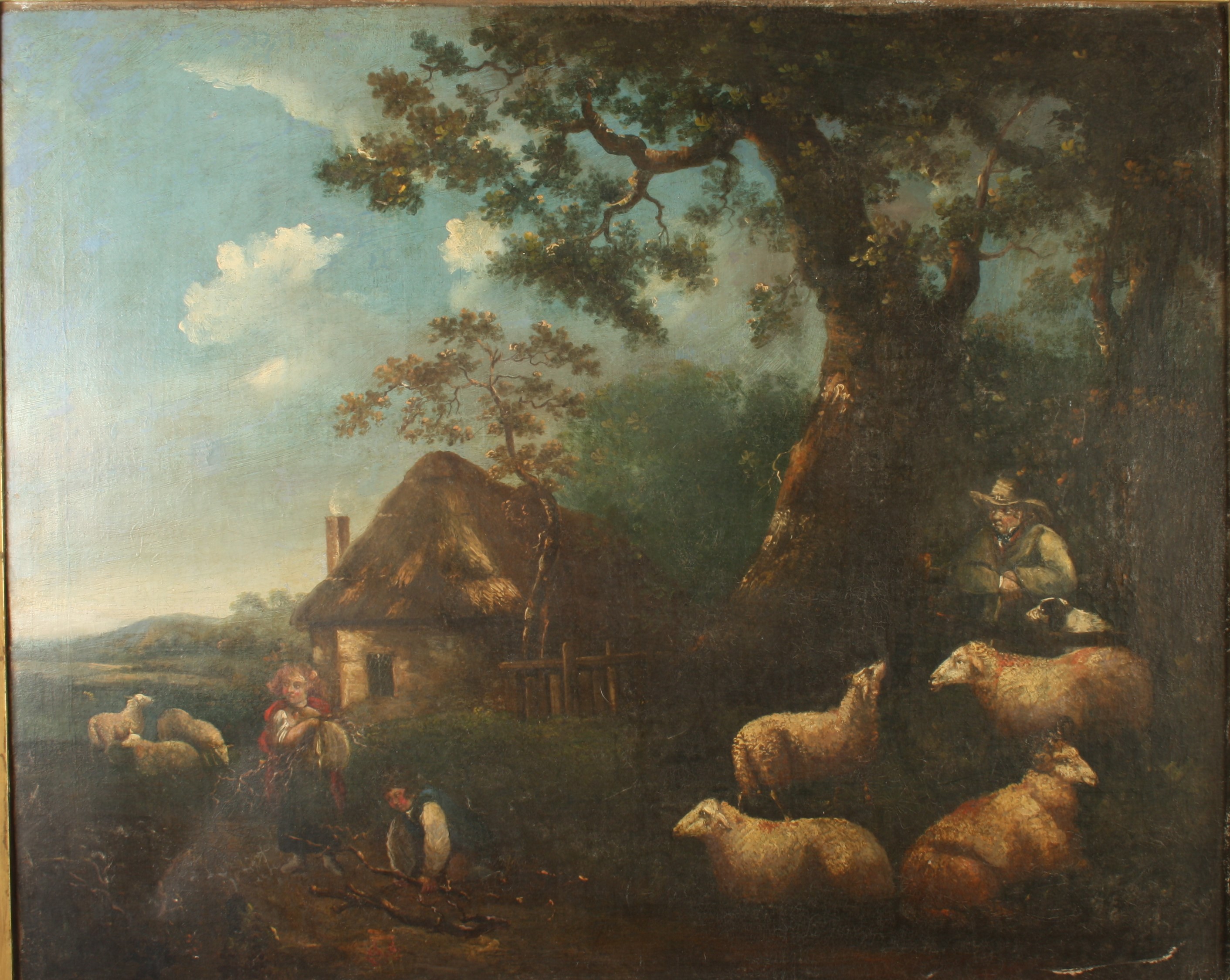 After George MOORLAND Children gathering faggots amongst sheep Oil on canvas 62.5 x 75.