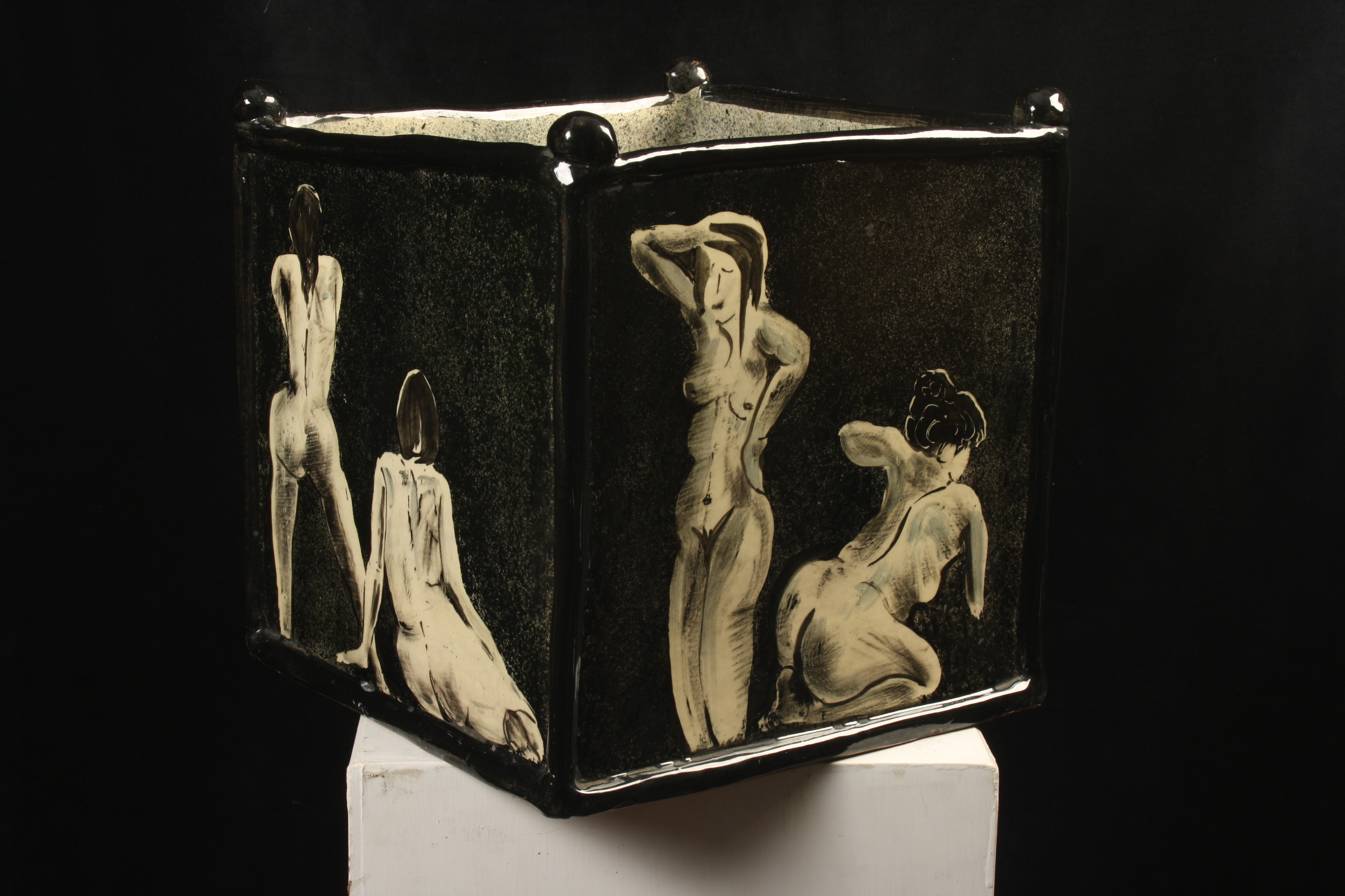 Paul JACKSON A large black ground jardiniere Ceramic Each side painted with nudes Signed and - Image 3 of 3