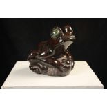 Lawrence MURLEY Frog Red serpentine with inset green eyes Signed with initials and dated