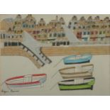 Bryan PEARCE Four Boats and Slipway Pastel and pen on paper Signed Inscribed and dated circa 1982