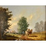 Gudrun SIBBONS Horse drawn plough in the field Oil on canvas Signed 39 x 50cm Condition