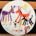 Simeon STAFFORD Donkeys and children A painted plate Signed and dated '09 Diameter 23cm