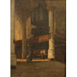Late 19th century continental school Cathedral interior Oil on panel Indistinctly signed 38 x