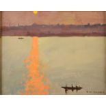 Ken HOWARD Ganges Sunrise Oil on board Signed Inscribed and dated 2015 to the back 20 x 25cm