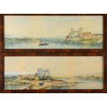 Attributed to ALfred VICKERS Lakeside ruins A pair of watercolours Each 18 x 55cm