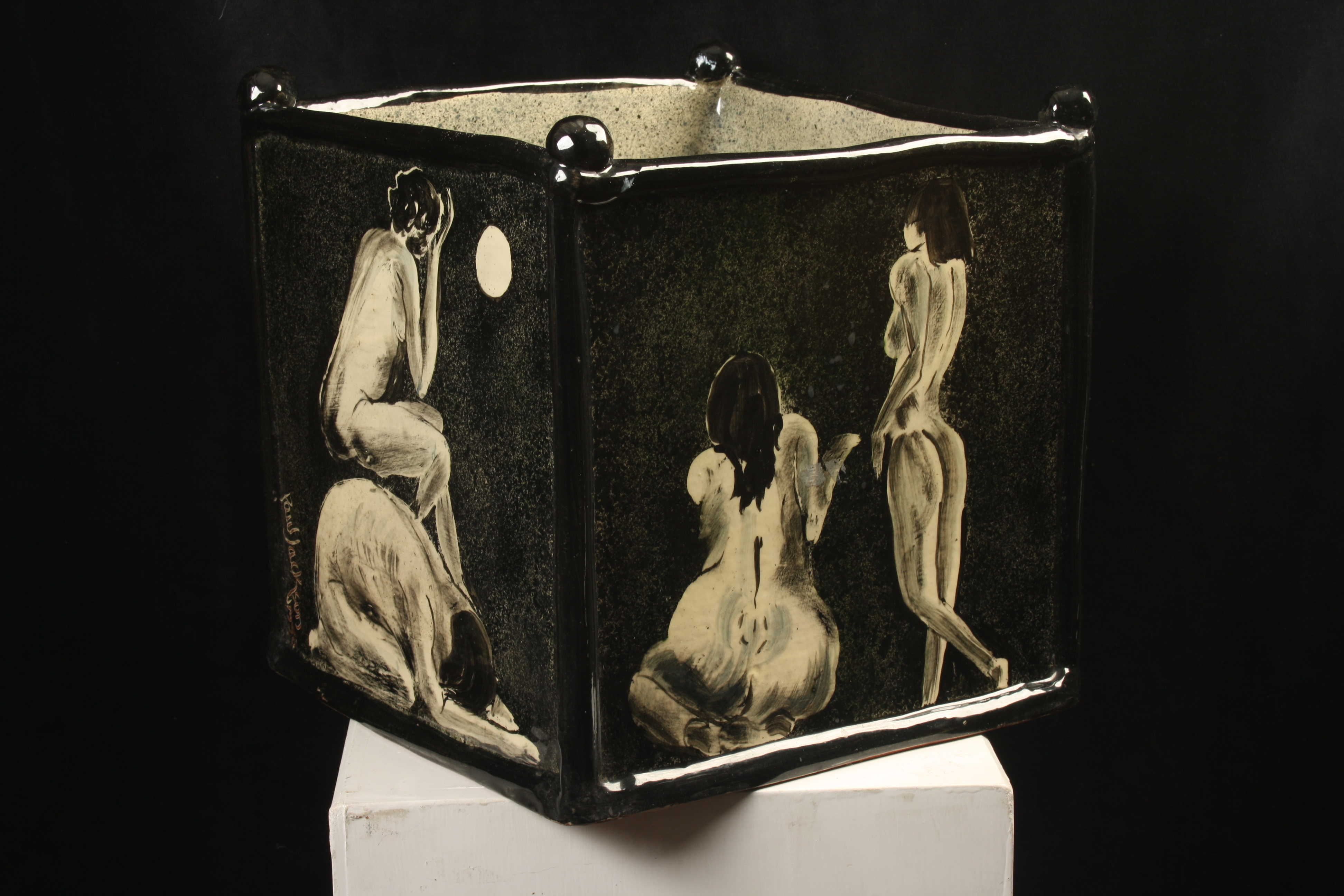 Paul JACKSON A large black ground jardiniere Ceramic Each side painted with nudes Signed and - Image 2 of 3