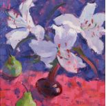 Jennifer MACKENZIE Lillies 1 Oil on canvas Signed Labels to the back 39 x 39cm