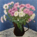 Minou STEINER Flowers in a jug Oil on board Signed 38 x 38cm