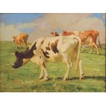 HAROLD HARVEY Cows above Newlyn Oil on canvas Signed 30 x 40cm (See illustration)