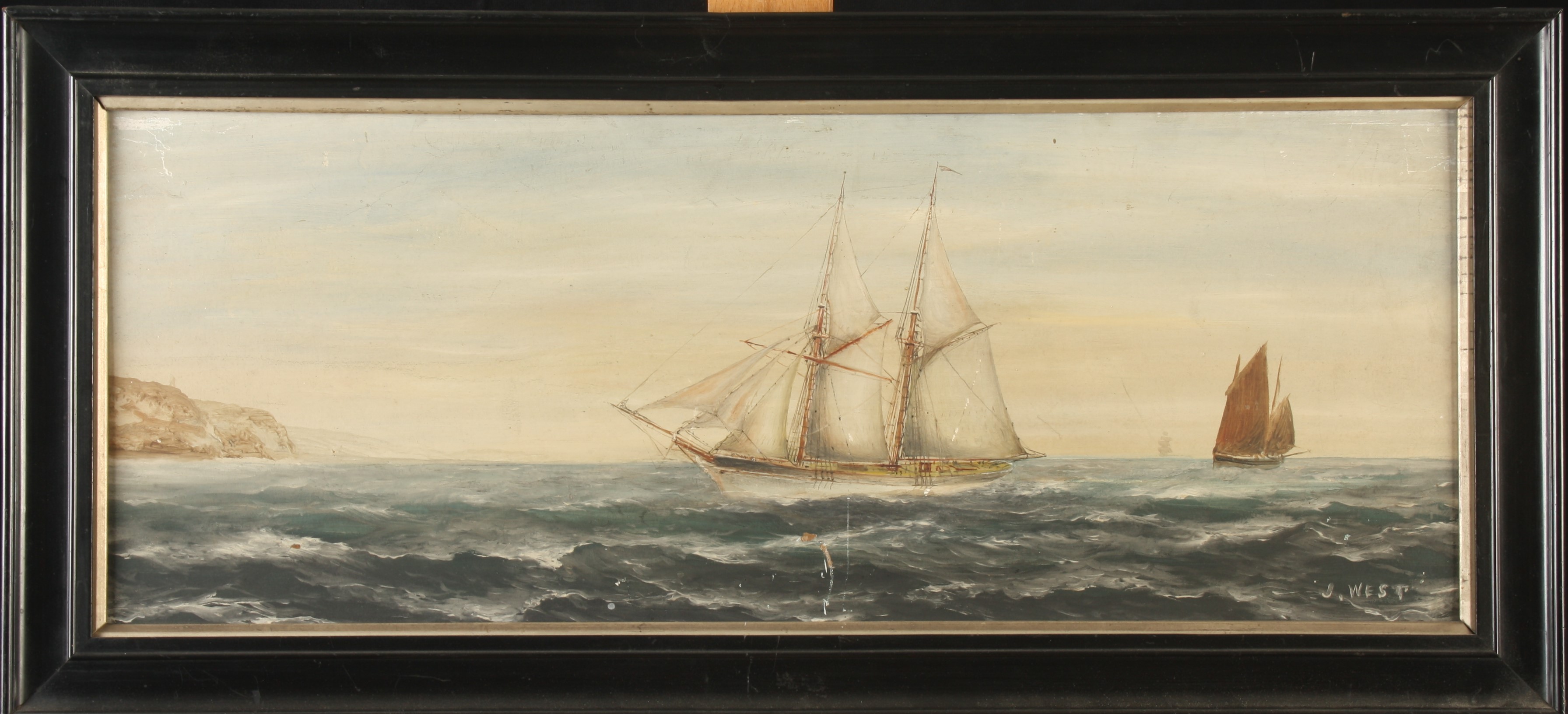 John Henry WEST Shipping off the Falmouth coast Oil on board Signed 22. - Image 2 of 2