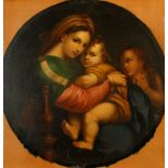 After RAPHAEL Madonna della seggiola Oil on copper Tondo 24cm