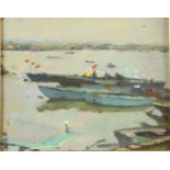 Ken HOWARD Fishing Boats Lagoon Venice Oil on board Signed Inscribed and dated 2014 to the