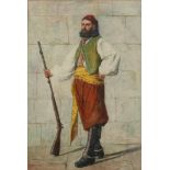 Amy CHAMBERLIN Portrait of a Turkish gentleman with a rifle Watercolour Inscribed to the back 24