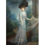 Jakob Heinrich REUTLINGER Full length portrait of a lady in blue Pastel Signed and inscribed