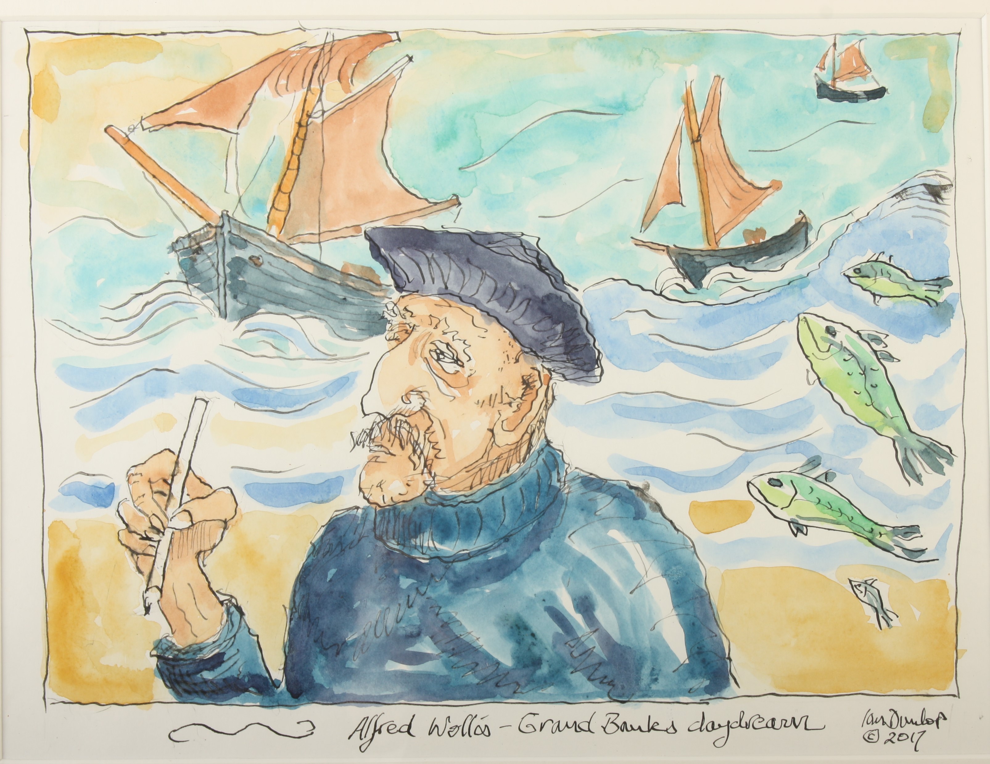 Ian DUNLOP Alfred Wallis Grand Banks daydream Watercolour and ink Signed,