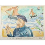 Ian DUNLOP Alfred Wallis Grand Banks daydream Watercolour and ink Signed,