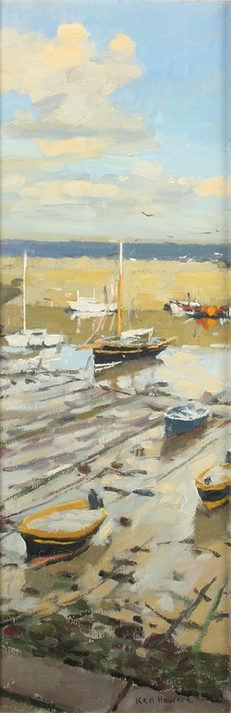 Ken HOWARD Mousehole Evening Light Oil on canvas Signed Inscribed label to the back 61 x