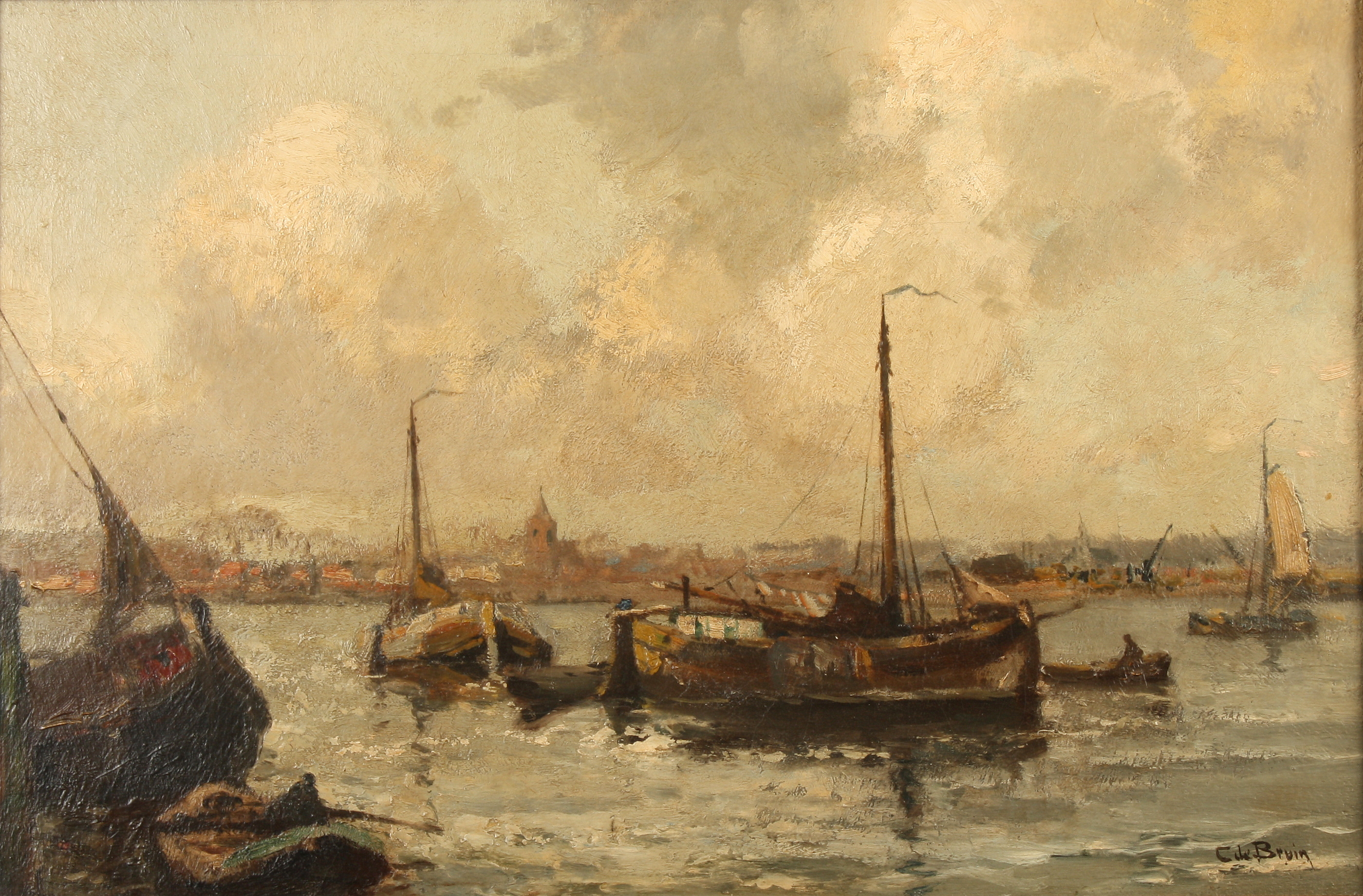 Cornelis DE BRUIN Dutch Harbour Oil on canvas Signed 40 x 60cm