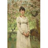 Henry John Yeend KING A young lady amongst apple blossom Oil on panel Signed Graves Gallery,