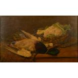 Mallard and vegetables Victorian oil on canvas 40 x 65cm