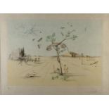After DALI Hanging telephone in the desert Etching Numbered 111/300 Bears signature 39 x 55cm