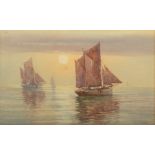 Douglas PINDER Boats at sunrise Watercolour Signed 28.