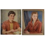Marjorie MOSTYN Two portraits Oil on canvas One signed Each 60 x 50cm