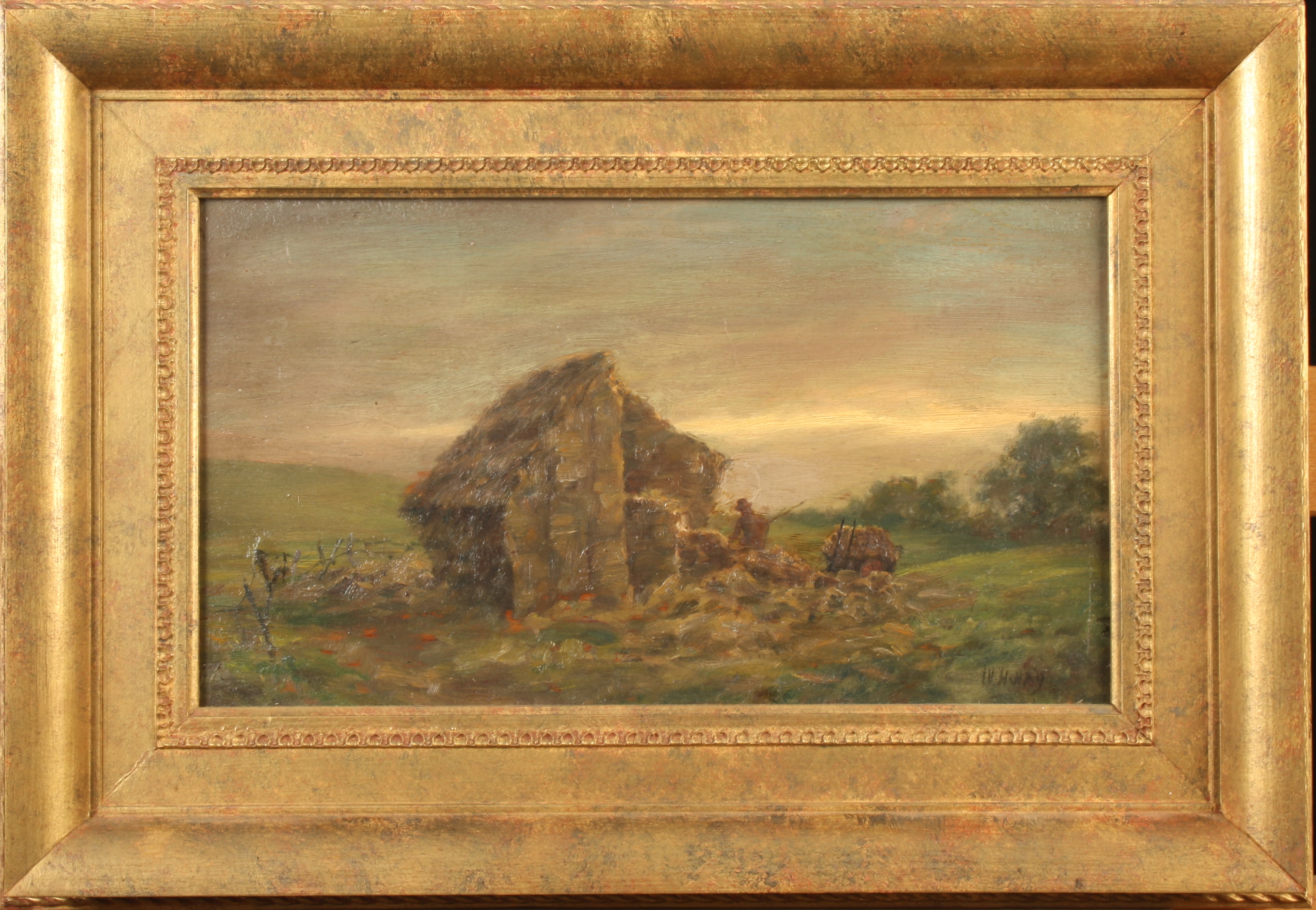 William Hardie HAY Building the rick Oil on panel Signed 18 x 32cm - Image 2 of 2