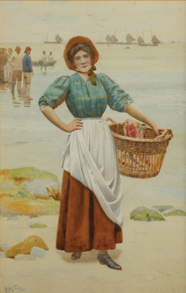 Ralph TODD A Newlyn fisher girl Watercolour Signed 38 x 25cm (See illustration)