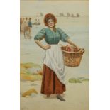 Ralph TODD A Newlyn fisher girl Watercolour Signed 38 x 25cm (See illustration)