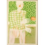 Christopher DREW Melancholy Clown Three colour lithograph Signed,