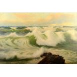 Douglas PINDER Waves breaking on the Cornish coast Oil on canvas Signed 60 x 90cm