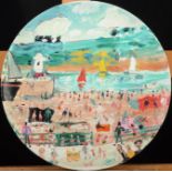 Simeon STAFFORD St Ives Harbour A painted plate Signed Further signed and inscribed to the