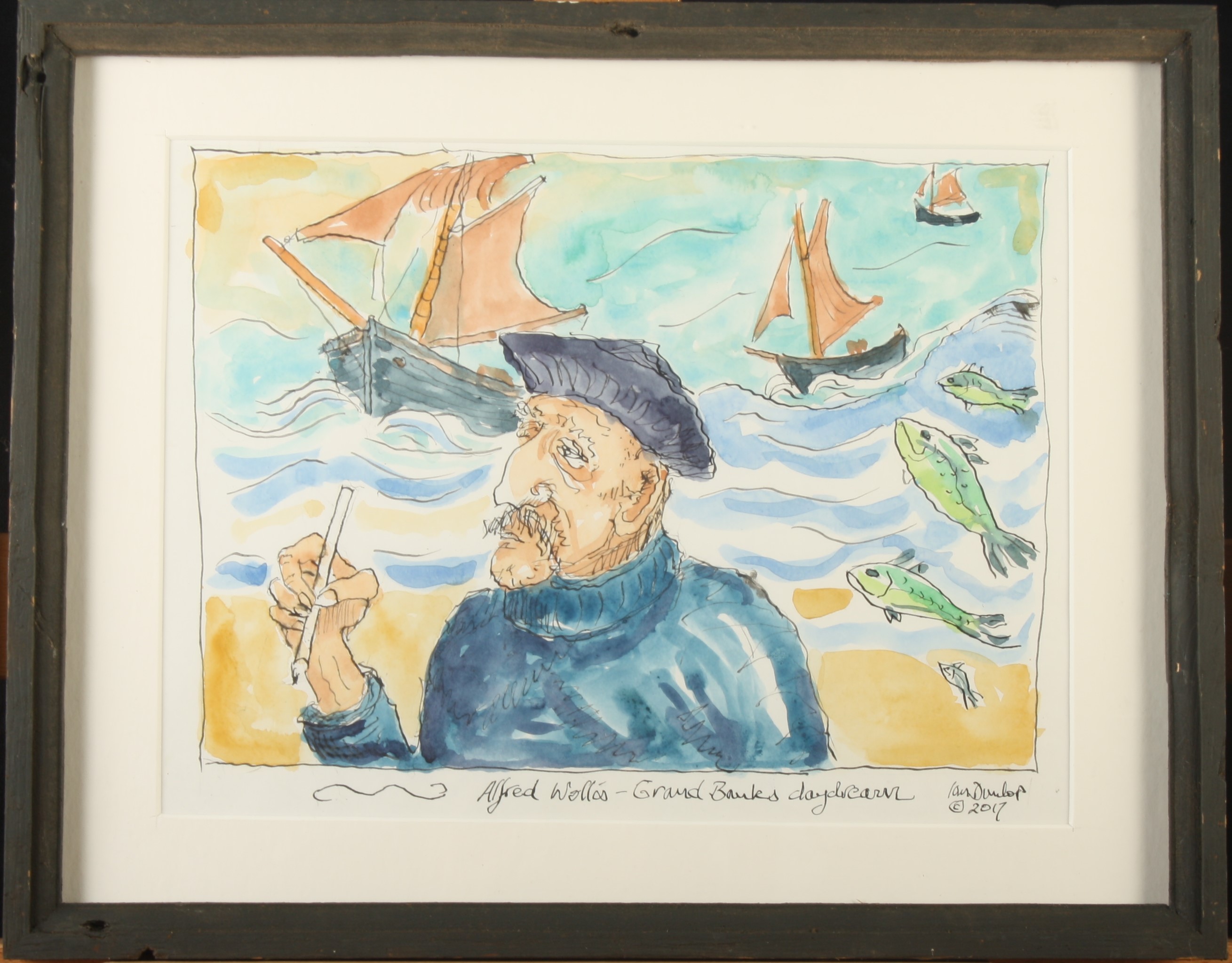 Ian DUNLOP Alfred Wallis Grand Banks daydream Watercolour and ink Signed, - Image 2 of 2