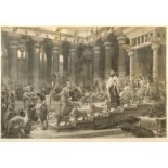 Leon GIRARDET after Edward John POYNTER Queen of Sheba's Visit to the King Engraving Signed Gilt