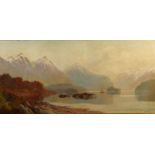 Laurence William WILSON Hunter Mountains Lake Manapouri NZ Oil on canvas Signed and inscribed 42