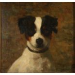 19th Century English School Portrait of a Terrier Oil on panel Remains of signature 22 x 23cm