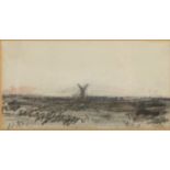Hercules Brabazon BRABAZON A distant windmill Pastel and watercolour Signed 7 x 13.