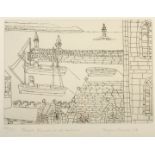 Bryan PEARCE Parish Church and Harbour Etching Signed,