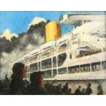 A K OLIVA Celebration of a Ferry Departing Oil on canvas Signed 39 x 50 cm