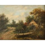 Style of Joseph THORS Country lane and cottage Oil on canvas 35 x 45cm Condition