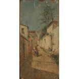 Italian School Street scene Indistinctly signed Together with a marine oil on canvas