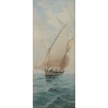 Maltese School Luzzu at Sea Watercolour 25x10cm