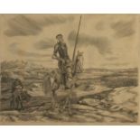 Don Quixote Etching Indistinctly signed 23 x 28cm