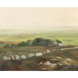 June HICKS View from Caer Bran near Sancreed Oil on canvas Signed Further signed,